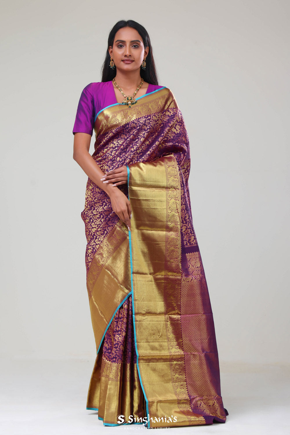 Mauveine Purple Jaali Kanjivaram Silk Saree
