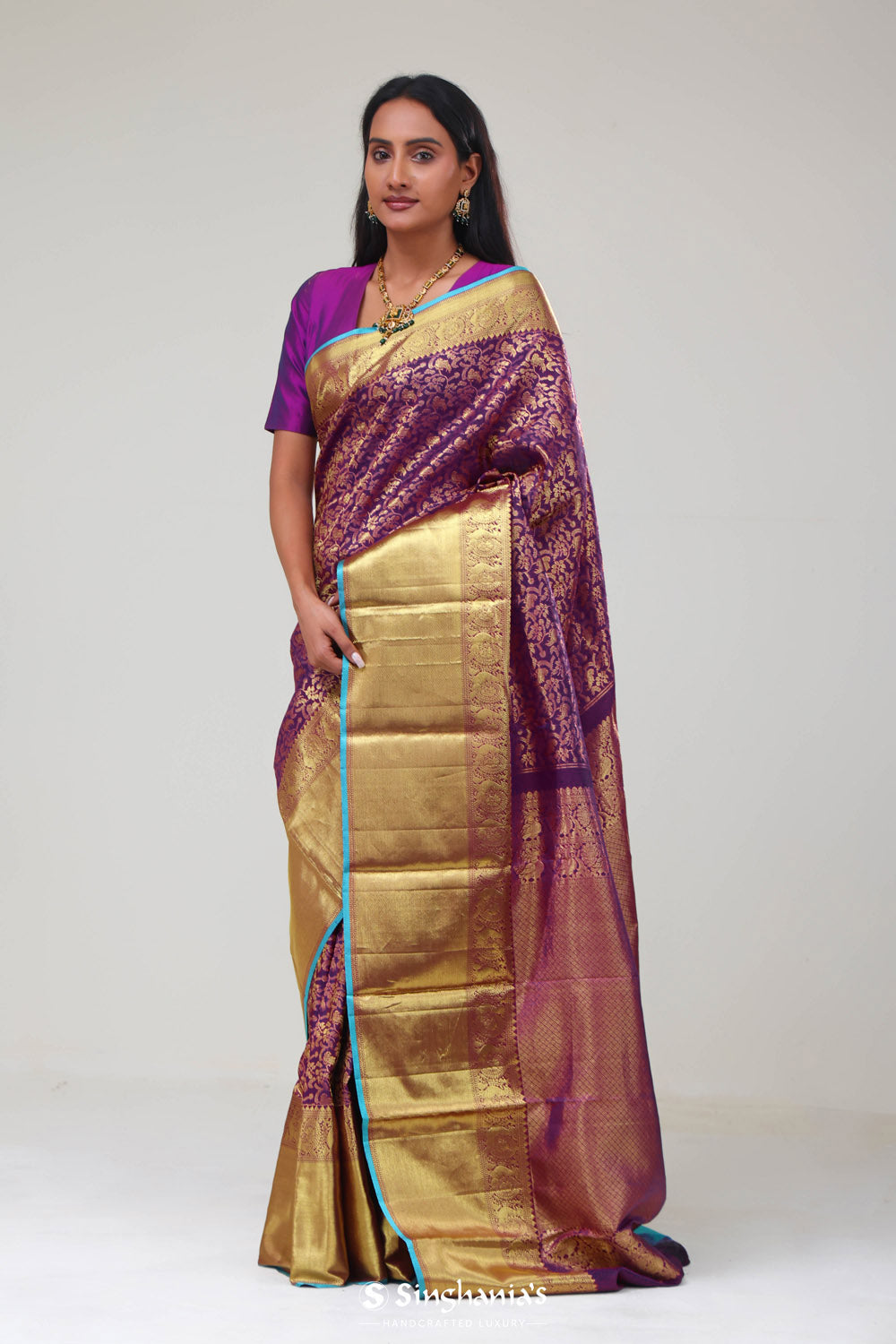 Mauveine Purple Jaali Kanjivaram Silk Saree