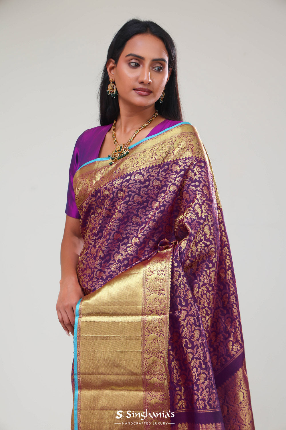 Mauveine Purple Jaali Kanjivaram Silk Saree