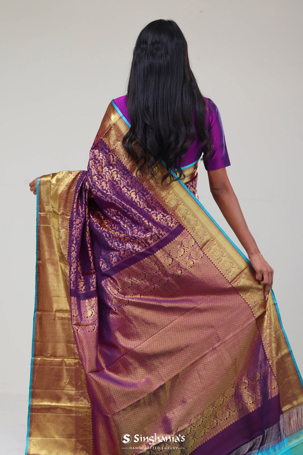 Mauveine Purple Jaali Kanjivaram Silk Saree