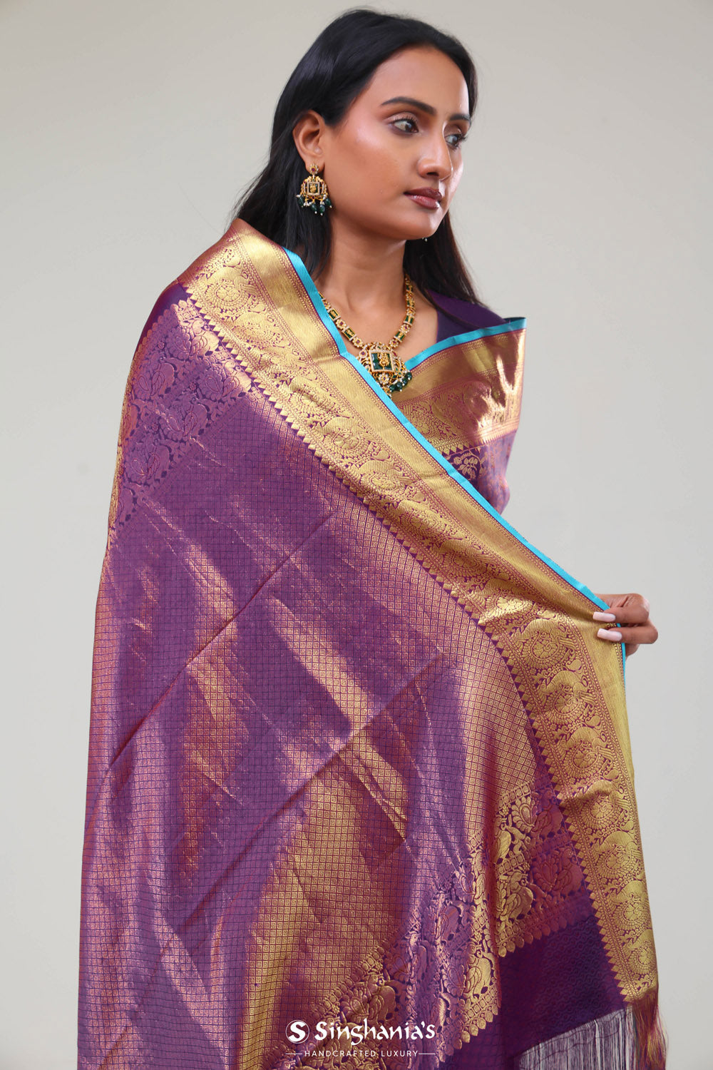Mauveine Purple Jaali Kanjivaram Silk Saree