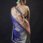 Egyptian Blue Kanjivaram Silk Saree With Gold Zari Weaving