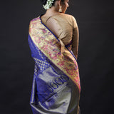Egyptian Blue Kanjivaram Silk Saree With Gold Zari Weaving