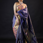 Egyptian Blue Kanjivaram Silk Saree With Gold Zari Weaving