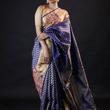 Egyptian Blue Kanjivaram Silk Saree With Gold Zari Weaving
