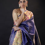 Egyptian Blue Kanjivaram Silk Saree With Gold Zari Weaving