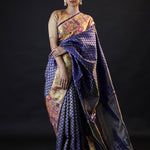 Egyptian Blue Kanjivaram Silk Saree With Gold Zari Weaving