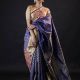 Egyptian Blue Kanjivaram Silk Saree With Gold Zari Weaving