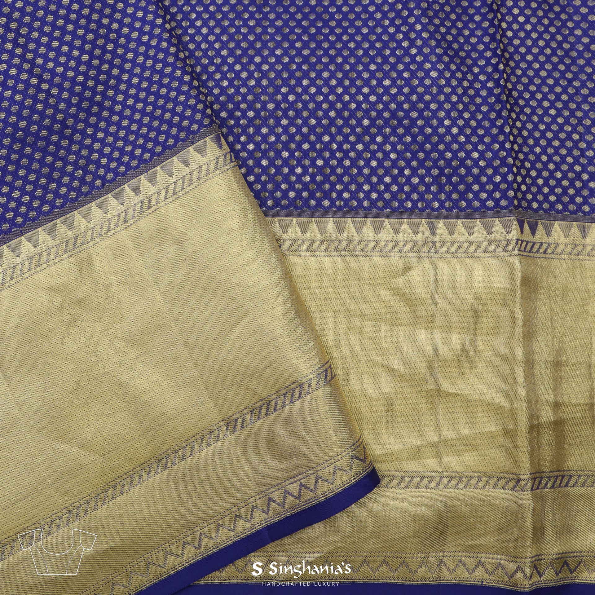 <img> Egyptian Blue Kanjivaram Silk Saree With Gold Zari Weaving