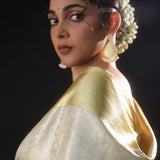 Pastel Off-White Tissue Kanjivaram Silk Saree With Jaal Weaving