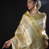 Pastel Off-White Tissue Kanjivaram Silk Saree With Jaal Weaving