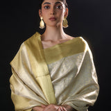 Pastel Off-White Tissue Kanjivaram Silk Saree With Jaal Weaving