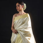 Pastel Off-White Tissue Kanjivaram Silk Saree With Jaal Weaving