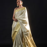 Pastel Off-White Tissue Kanjivaram Silk Saree With Jaal Weaving