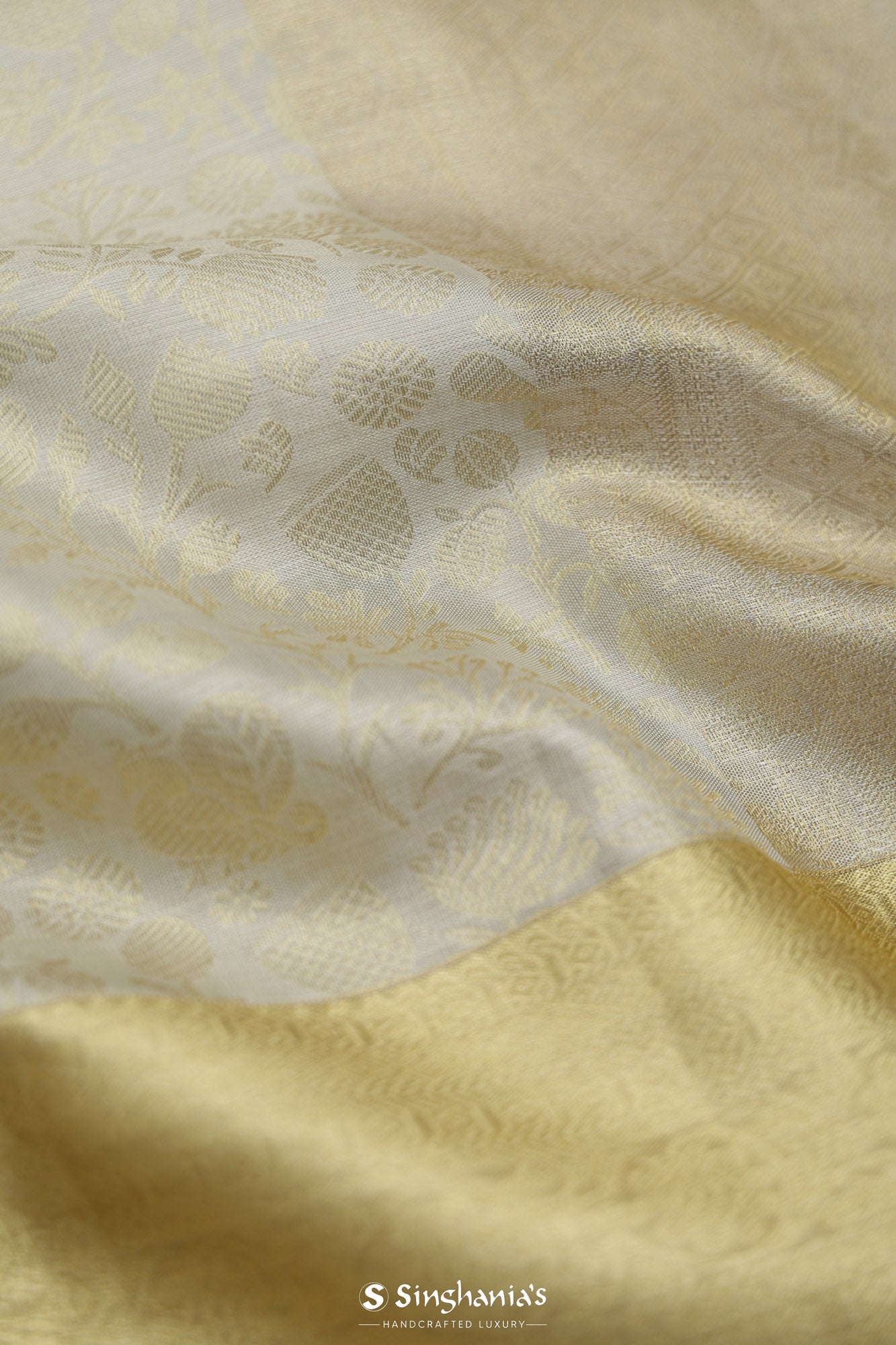 Pastel Off-White Tissue Kanjivaram Silk Saree With Jaal Weaving