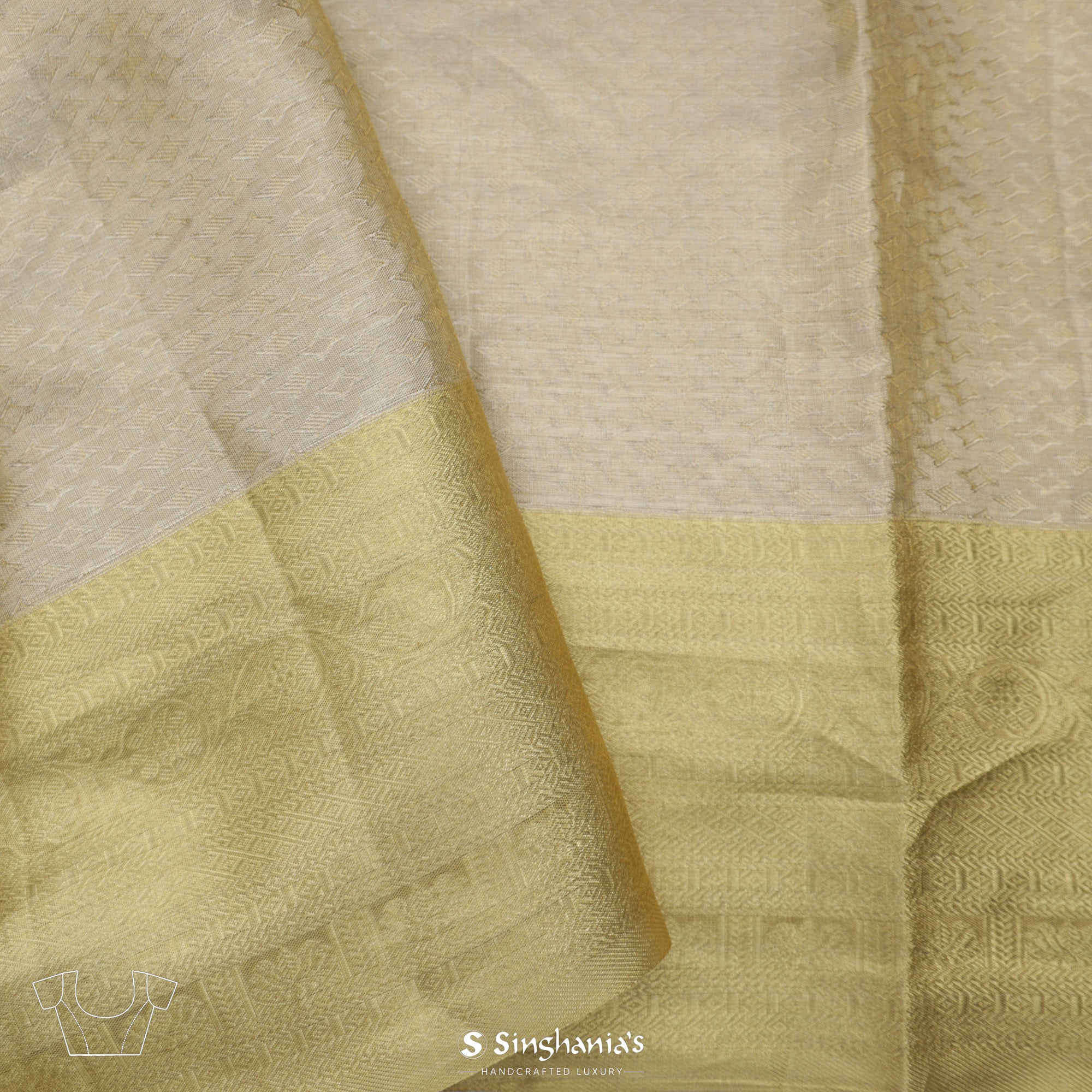 Pastel Off-White Tissue Kanjivaram Silk Saree With Jaal Weaving