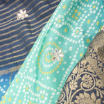 Aqua Blue Ombre Printed Bandhani Silk Saree With Embroidery Border