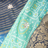 Aqua Blue Ombre Printed Bandhani Silk Saree With Embroidery Border
