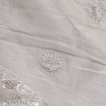 White Grey Tissue Designer Saree With Floral Embroidery