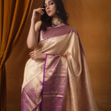 Almond Peach Kanjivaram Silk Saree With Floral Jaal Weaving