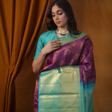 Dark Magenta Purple Kanjivaram Silk Saree With Floral Jaal Weaving