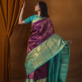 Dark Magenta Purple Kanjivaram Silk Saree With Floral Jaal Weaving