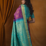 Dark Magenta Purple Kanjivaram Silk Saree With Floral Jaal Weaving