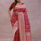Crimson Red Banarasi Silk Saree With Meenakari Design