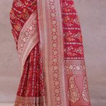 Crimson Red Banarasi Silk Saree With Meenakari Design