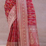 Crimson Red Banarasi Silk Saree With Meenakari Design