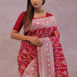 Crimson Red Banarasi Silk Saree With Meenakari Design