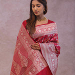 Crimson Red Banarasi Silk Saree With Meenakari Design