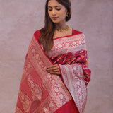 Crimson Red Banarasi Silk Saree With Meenakari Design