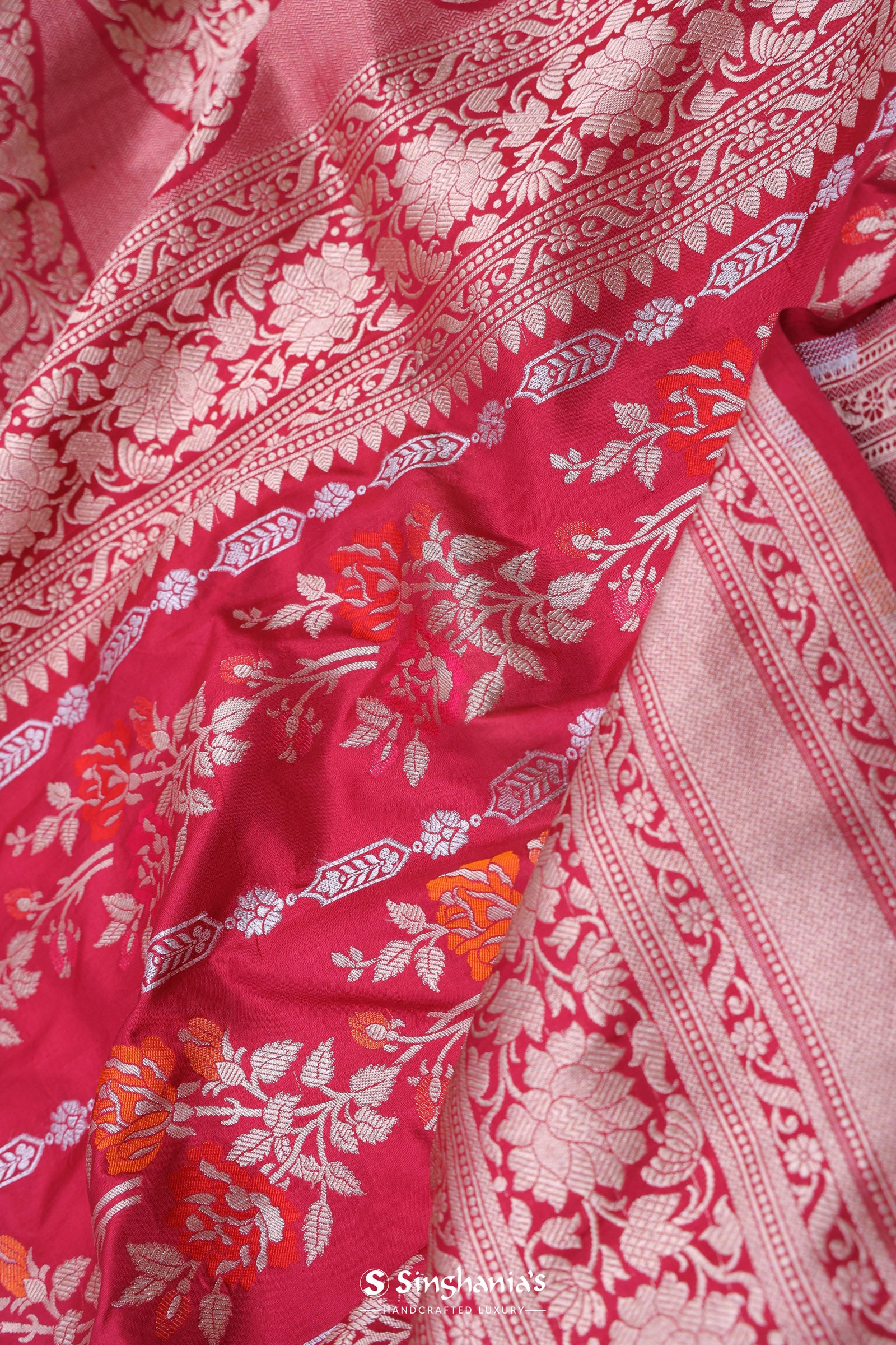 Crimson Red Banarasi Silk Saree With Meenakari Design