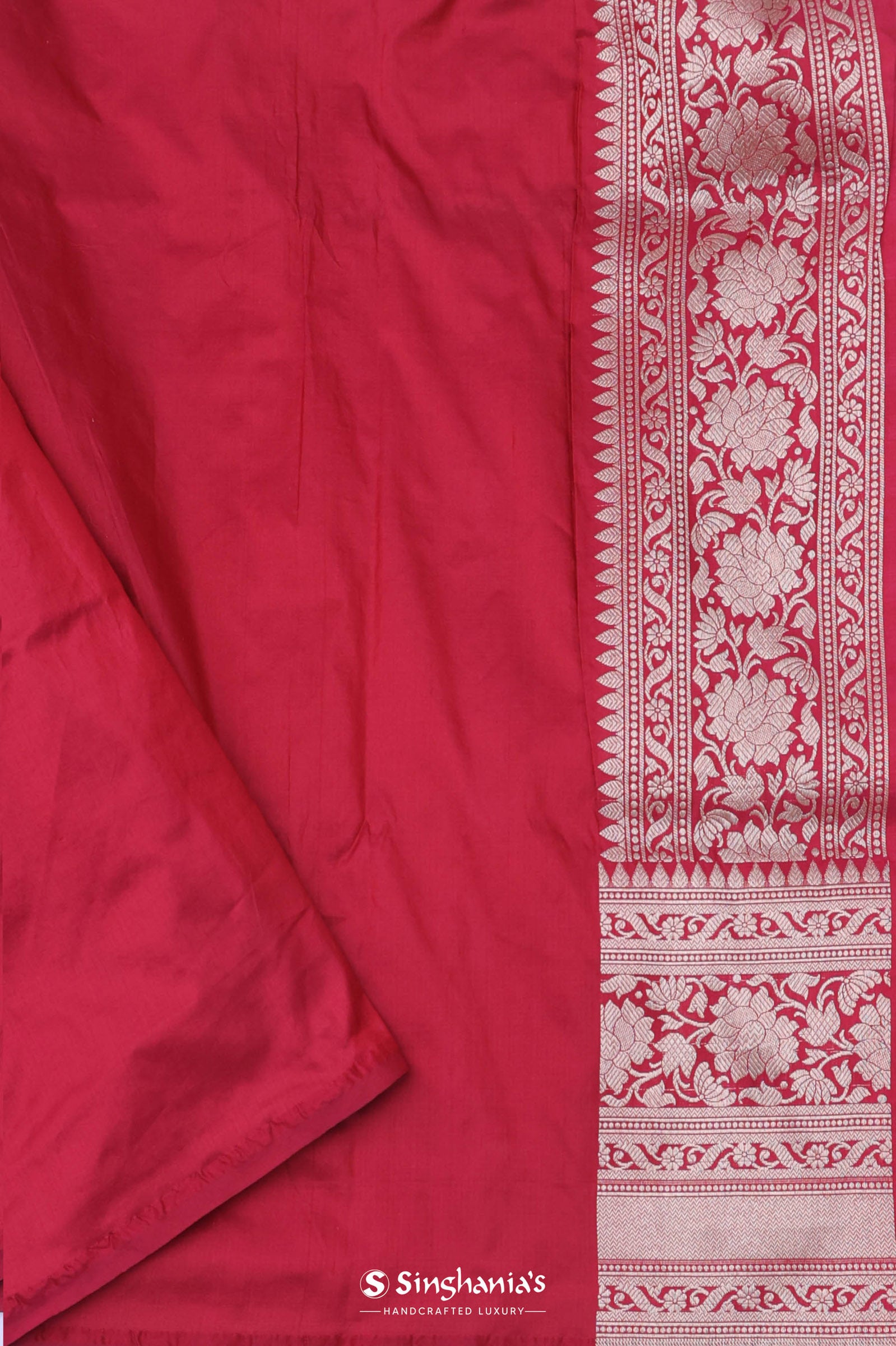 Crimson Red Banarasi Silk Saree With Meenakari Design