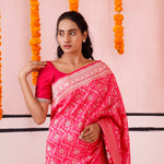 Bright Pink Banarasi Silk Saree With Floral Jaal Weaving