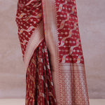 Ruby Red Banarasi Silk Saree With Jamdani And Meenakari Design
