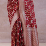 Ruby Red Banarasi Silk Saree With Jamdani And Meenakari Design