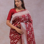 Ruby Red Banarasi Silk Saree With Jamdani And Meenakari Design