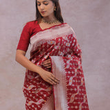 Ruby Red Banarasi Silk Saree With Jamdani And Meenakari Design