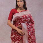 Ruby Red Banarasi Silk Saree With Jamdani And Meenakari Design