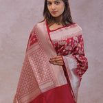 Ruby Red Banarasi Silk Saree With Jamdani And Meenakari Design