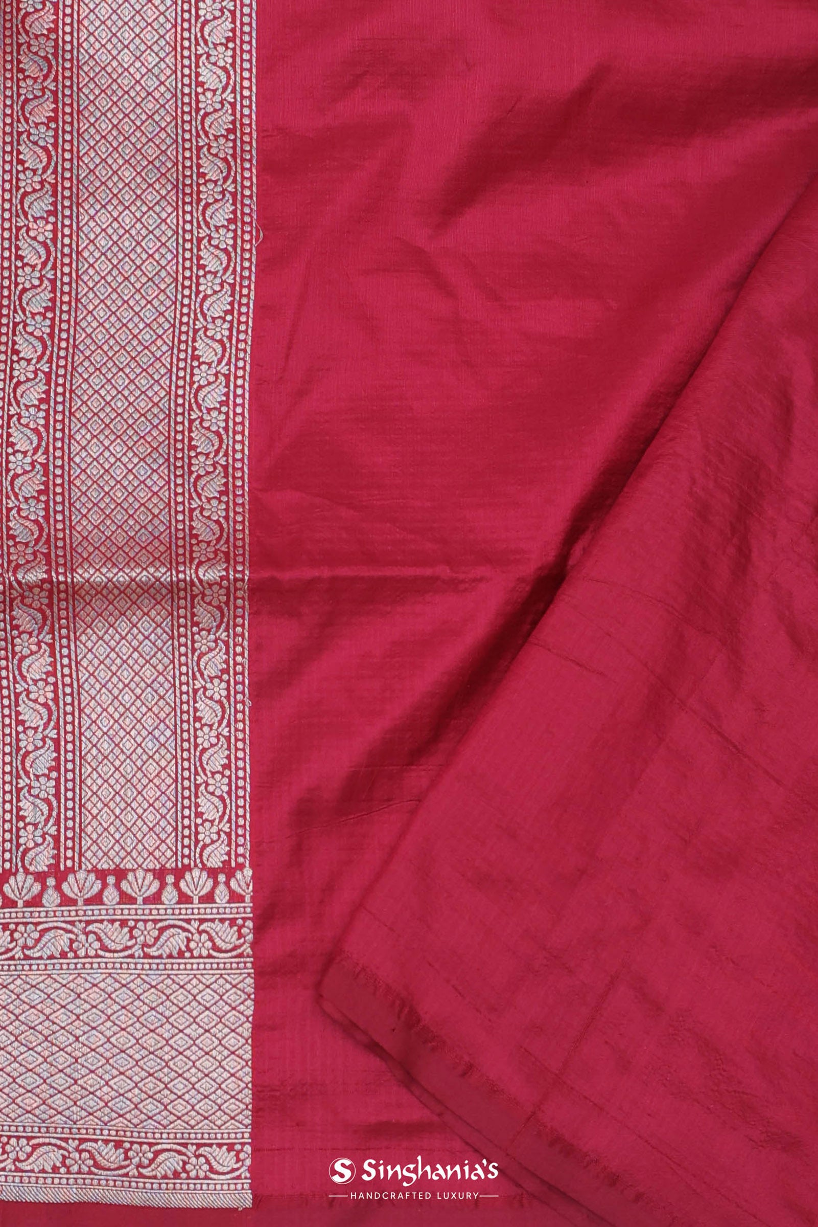 Ruby Red Banarasi Silk Saree With Jamdani And Meenakari Design