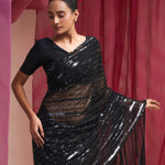 Rich Black Net Designer Saree With Hand Embroidery
