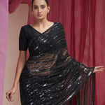 Rich Black Net Designer Saree With Hand Embroidery