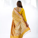 Saffron Yellow Banarasi Silk Saree With Floral Design
