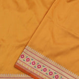 Saffron Yellow Banarasi Silk Saree With Floral Design