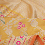 Saffron Yellow Banarasi Silk Saree With Floral Design