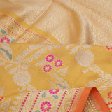 Saffron Yellow Banarasi Silk Saree With Floral Design