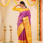 Dark Magenta Kanjivaram Silk Saree With Contrast Border